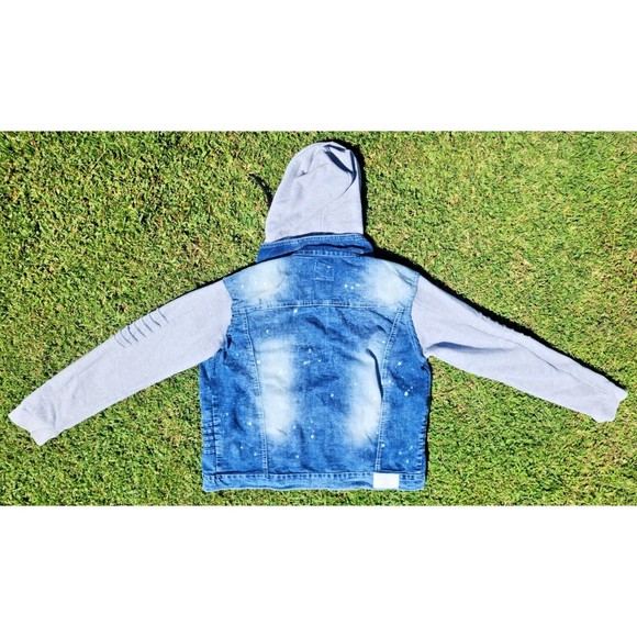 South Pole Men’s Paint Splash Blue Denim & Gray Removable Hoodie Jacket Size L - Picture 8 of 10